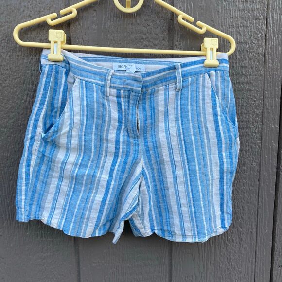 bcbgeneration blue stripes linen and cotton top and shorts  women’s size XS - Picture 5 of 6